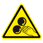 Hand tussen draaiende rollen waarschuwingssticker