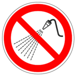 Niet besproeien met water sticker, ISO 7010, P016
