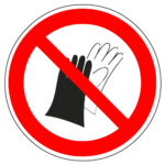 Verboden handschoenen te gebruiken sticker, ISO 7010, P028