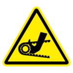 Hand tussen ketting waarschuwingssticker