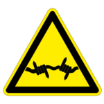 Pas op voor prikkeldraad sticker, ISO 7010, W033