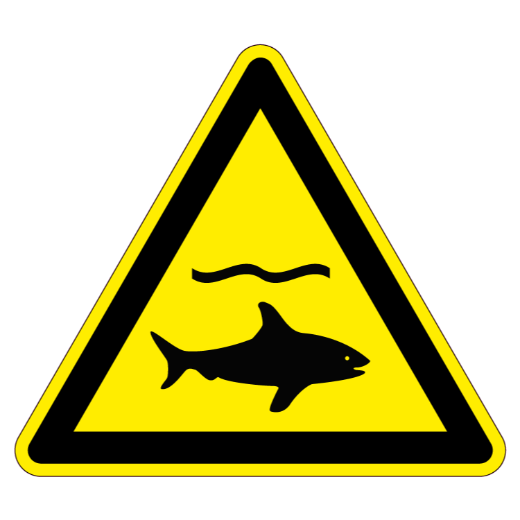 w054.png Pas op voor haaien sticker, ISO 7010, W054 - Afbeelding 1