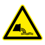 Pas op rioolwatermonding sticker, ISO 7010, W055