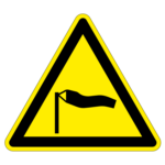Pas op voor sterke wind sticker, ISO 7010, W064