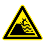 Sterk aflopend strand sticker, ISO 7010, W066