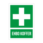 First aid kit sign: green square with white cross and the words 'EHBO KOFFER'