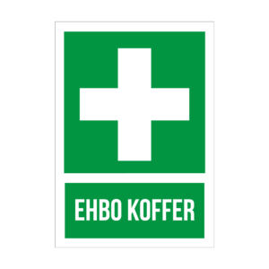 First aid kit sign: green square with white cross and the words 'EHBO KOFFER'