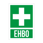 First aid sign: white cross on green square with EHBO text below.