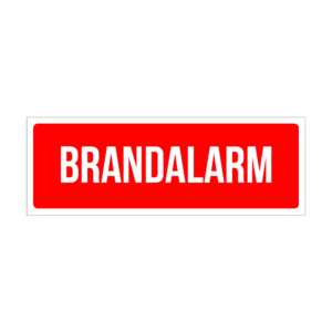 Red rounded badge with white text 'BRANDALARM'.
