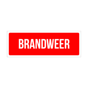 Red rounded badge with white text BRANDWEER.