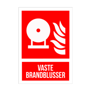 Red warning sign for a fire extinguisher with the Danish text 'VASTE BRANDBLUSSER'.